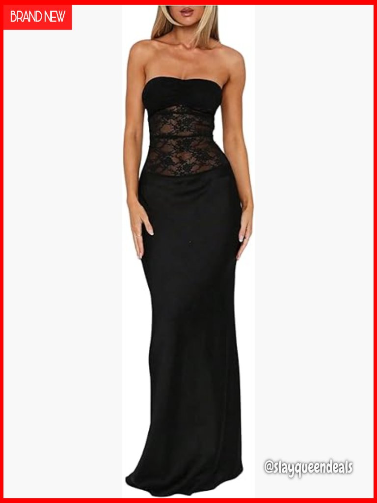 Women's Lace Backless Strapless Maxi Dress Club Night Out